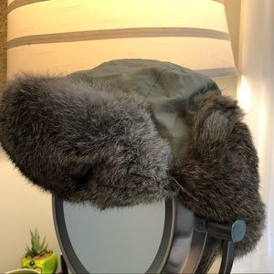 Rabbit fur trimmed hat